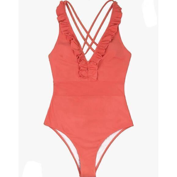 NWT CUPSHE Women's‎ One Piece Swimsuit in Coral Size Small - Picture 1 of 5